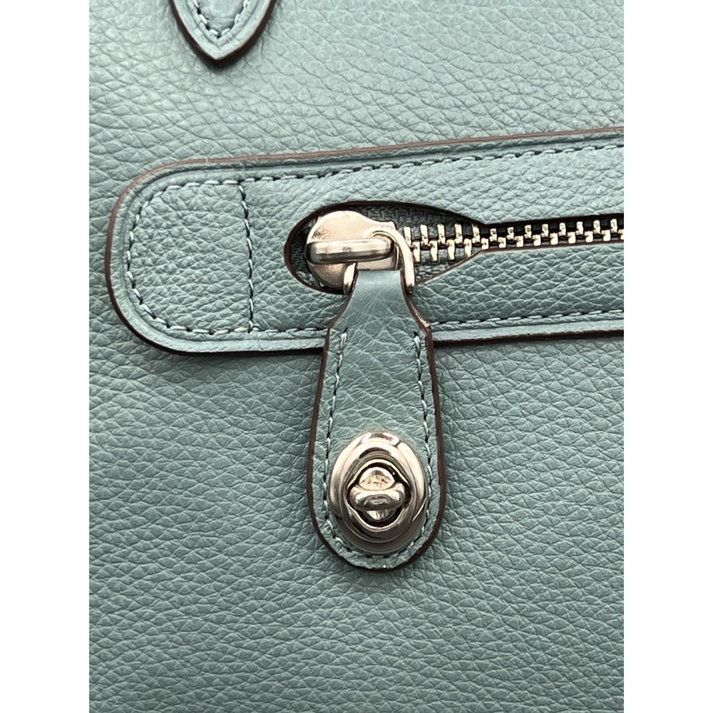 Coach Pebble Leather Taylor Tote Shoulder Bag Aqua Blue Authentic - Picture 6 of 15